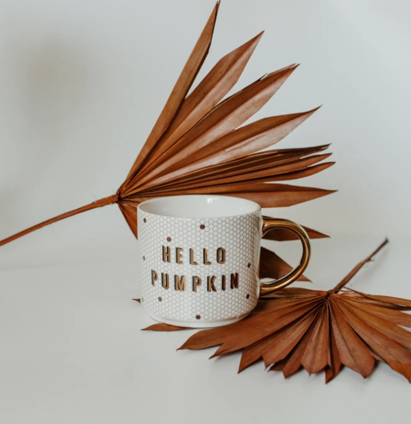 hello pumpkin gold tile coffee mug